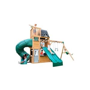 Complex de joaca din lemn, max 9 copii, 3 leagane, 3 tobogane, Summit View, Cedar Summit F29750E imagine