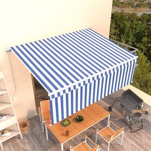 vidaXL Copertină retractabilă manual cu stor, albastru&alb, 4x3 m imagine