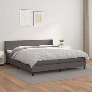 vidaXL Pat box spring cu saltea, gri, 160x200 cm, piele ecologică imagine