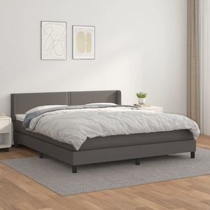 vidaXL Pat box spring cu saltea, gri, 160x200 cm, piele ecologică imagine