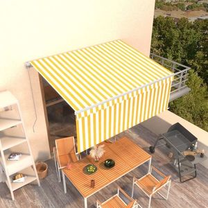 vidaXL Copertină retractabilă manual cu stor, galben&alb, 3, 5x2, 5 m imagine