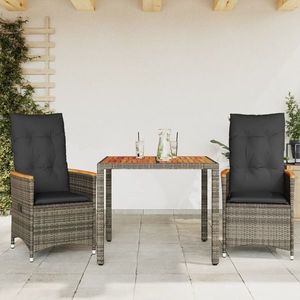 vidaXL Set bistro de grădină cu perne, 3 piese, gri, poliratan imagine