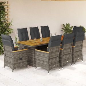 vidaXL Set bistro de grădină cu perne, 9 piese, gri, poliratan imagine