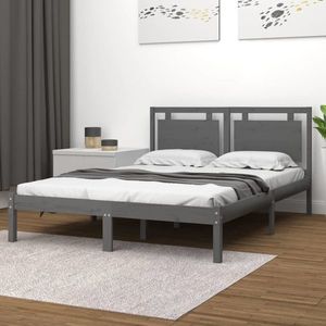 vidaXL Cadru de pat King Size, gri, 150x200 cm, lemn masiv imagine