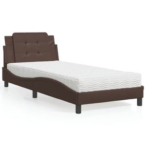 vidaXL Pat cu saltea, maro, 80x200 cm, piele ecologică imagine