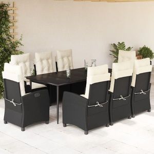 vidaXL Set mobilier de grădină cu perne, 9 piese, negru, poliratan imagine