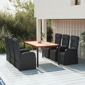 vidaXL Set masă pentru grădină, 7 piese, negru, poliratan/lemn acacia imagine