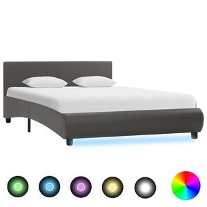 vidaXL Cadru de pat cu LED, gri, 120 x 200 cm, piele ecologică imagine