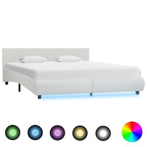 vidaXL Cadru de pat cu LED, alb, 180 x 200 cm, piele ecologică imagine