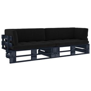 vidaXL Canapea din paleți 2 locuri cu perne negru lemn de pin tratat imagine