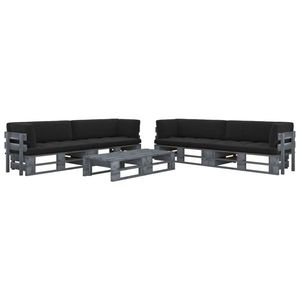 vidaXL Set mobilier din paleți cu perne, 6 piese, gri, lemn pin tratat imagine