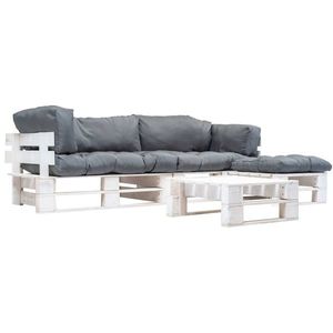 vidaXL Set mobilier de grădină paleți cu perne gri, 4 piese, lemn imagine
