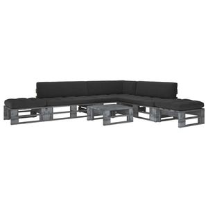 vidaXL Set mobilier din paleți cu perne, 6 piese, gri, lemn pin tratat imagine
