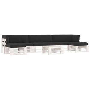 vidaXL Set mobilier din paleți cu perne, 6 piese, alb, lemn pin tratat imagine