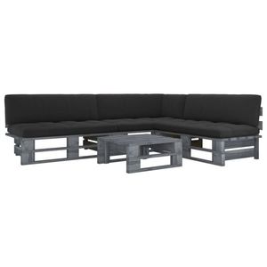 vidaXL Set mobilier din paleți cu perne, 4 piese, gri, lemn pin tratat imagine