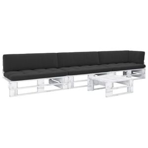 vidaXL Set mobilier din paleți cu perne, 4 piese, alb, lemn pin tratat imagine