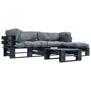 vidaXL Set mobilier grădină din paleți cu perne gri, 4 piese, lemn imagine