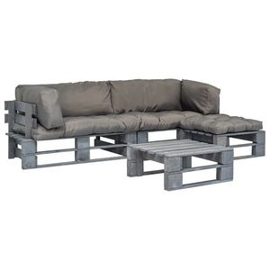 vidaXL Set mobilier de grădină din paleți cu perne gri, 4 piese, lemn imagine