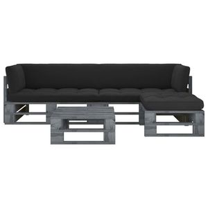 vidaXL Set mobilier din paleți cu perne, 4 piese, gri, lemn pin tratat imagine