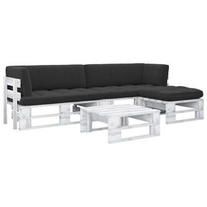 vidaXL Set mobilier din paleți cu perne, 4 piese, alb, lemn pin tratat imagine