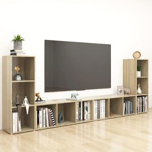 vidaXL Dulapuri TV, 4 buc, stejar sonoma, 107x35x37 cm, lemn prelucrat imagine