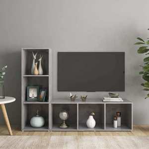 vidaXL Dulapuri TV, 2 buc gri beton, 107x35x37 cm, lemn prelucrat imagine