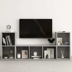 vidaXL Set de dulapuri TV, 3 piese, gri beton, lemn prelucrat imagine