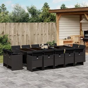 vidaXL Set mobilier de grădină cu perne, 15 piese, negru, poliratan imagine