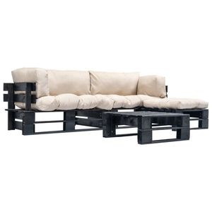 vidaXL Set mobilier grădină paleți cu perne nisipii, 4 piese, lemn imagine