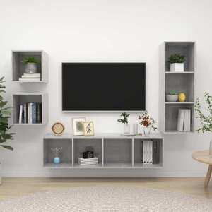 vidaXL Set de dulapuri TV, 4 piese, gri beton, lemn prelucrat imagine