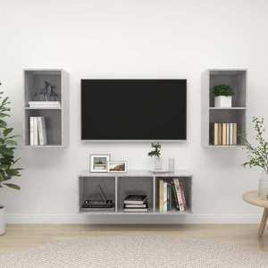 vidaXL Set dulap TV, 3 piese, gri beton, lemn prelucrat imagine