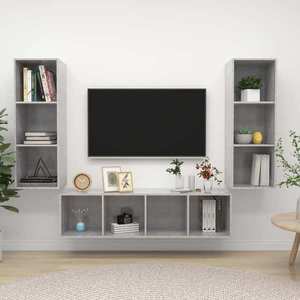 vidaXL Set de dulapuri TV, 3 piese, gri beton, lemn prelucrat imagine
