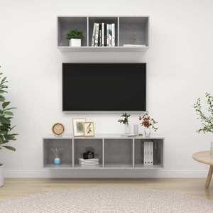 vidaXL Set de dulapuri TV, 2 piese, gri beton, lemn prelucrat imagine