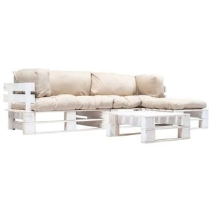 vidaXL Set mobilier grădină paleți cu perne nisipii, 4 piese, lemn imagine