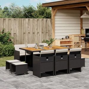 Set mobilier de exterior cu perne, 11 piese, negru, poliratan imagine