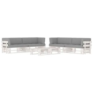 vidaXL Set mobilier din paleți cu perne, 6 piese, alb, lemn pin tratat imagine