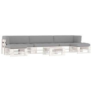 vidaXL Set mobilier din paleți cu perne, 6 piese, alb, lemn pin tratat imagine