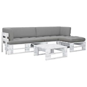 vidaXL Set mobilier din paleți cu perne, 4 piese, alb, lemn pin tratat imagine