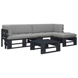 vidaXL Set mobilier paleți cu perne, 4 piese, negru, lemn pin tratat imagine