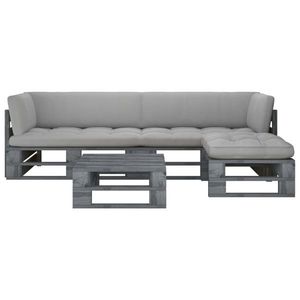 vidaXL Set mobilier din paleți cu perne, 4 piese, gri, lemn pin tratat imagine