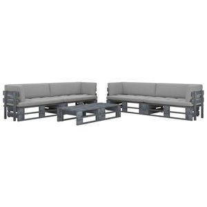 vidaXL Set mobilier din paleți cu perne, 6 piese, gri, lemn pin tratat imagine