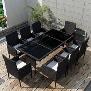 vidaXL Set mobilier de grădină cu perne, 9 piese, negru, poliratan imagine