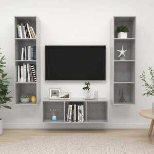 vidaXL Set de dulapuri TV, 3 piese, gri beton, lemn prelucrat imagine