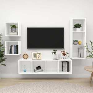 vidaXL Set de dulapuri TV, 4 piese, alb, lemn prelucrat imagine