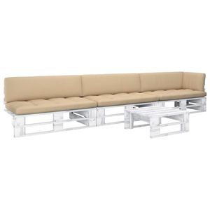 vidaXL Set mobilier din paleți cu perne, 4 piese, alb, lemn pin tratat imagine