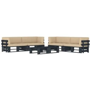 vidaXL Set mobilier paleți cu perne, 6 piese, negru, lemn pin tratat imagine