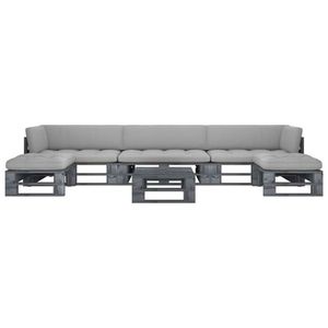 vidaXL Set mobilier din paleți cu perne, 6 piese, gri, lemn pin tratat imagine