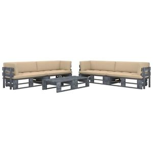 vidaXL Set mobilier din paleți cu perne, 6 piese, gri, lemn pin tratat imagine