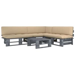 vidaXL Set mobilier din paleți cu perne, 4 piese, gri, lemn pin tratat imagine