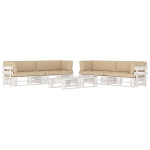 vidaXL Set mobilier din paleți cu perne, 6 piese, alb, lemn pin tratat imagine
